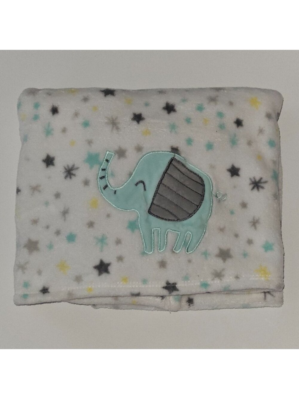 Forever Baby Elephant Fleece Baby Blanket Stars White Gray Yellow 30x40